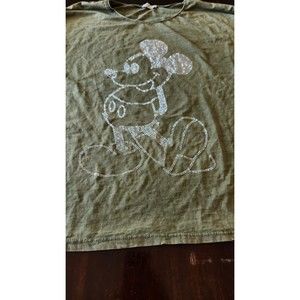 Olive Green Graphic Short Sleeve Tee with Rhinestone Character